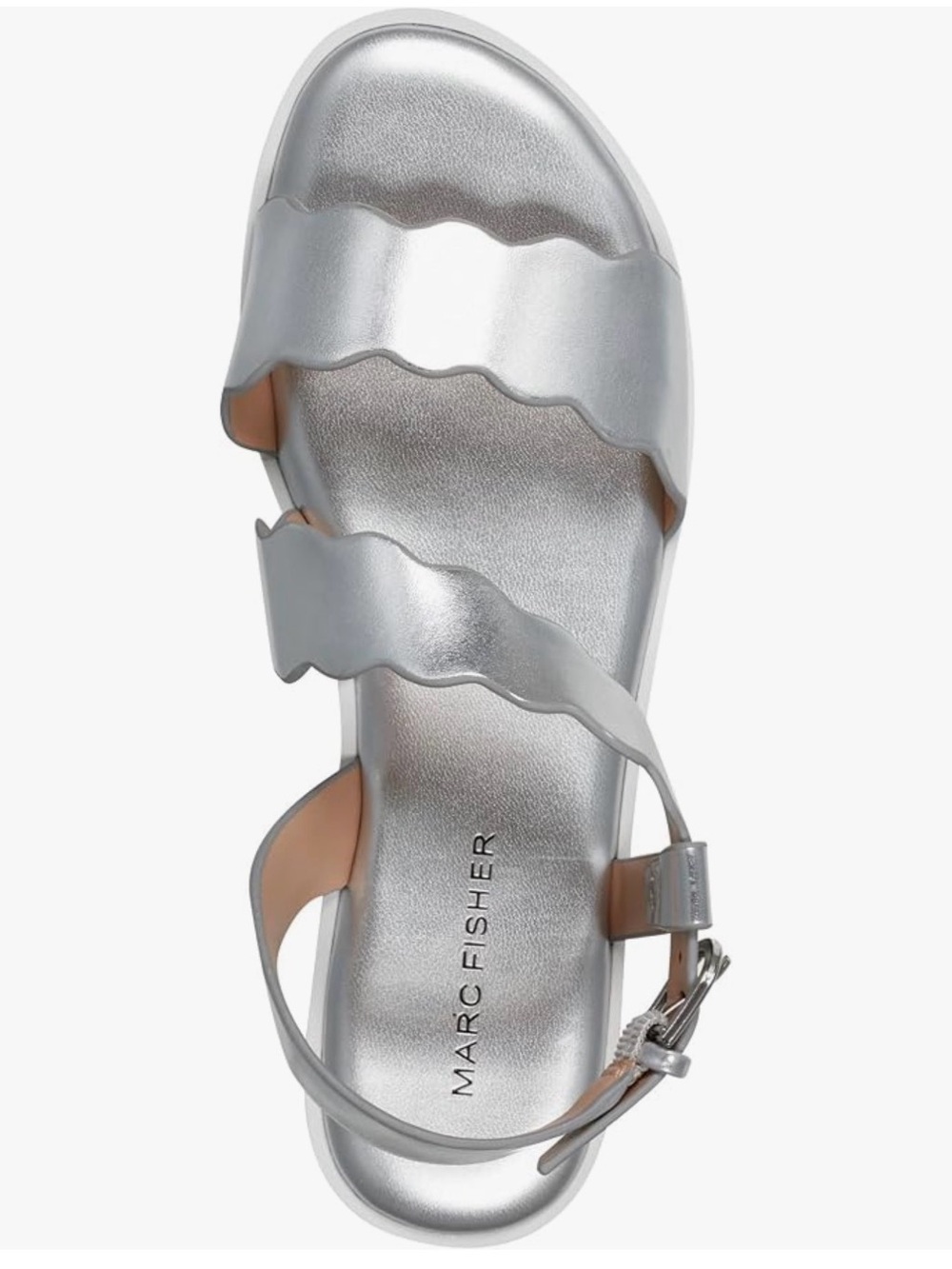 Marc Fisher Metallic Silver Gabrey2 Wavy-Strap Wedge Sandal NWT Size 7